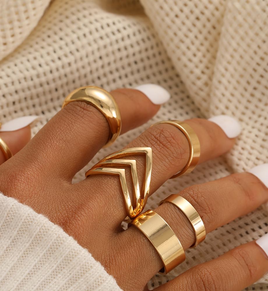 iF YOU 25 Pcs Gold Stackable Ring Set for Women, Chunky Knuckle Finger Midi Rings, Silver Simple Stacking Cute Rings Pack Trendy Stuff Jewelry Gift - Image 3