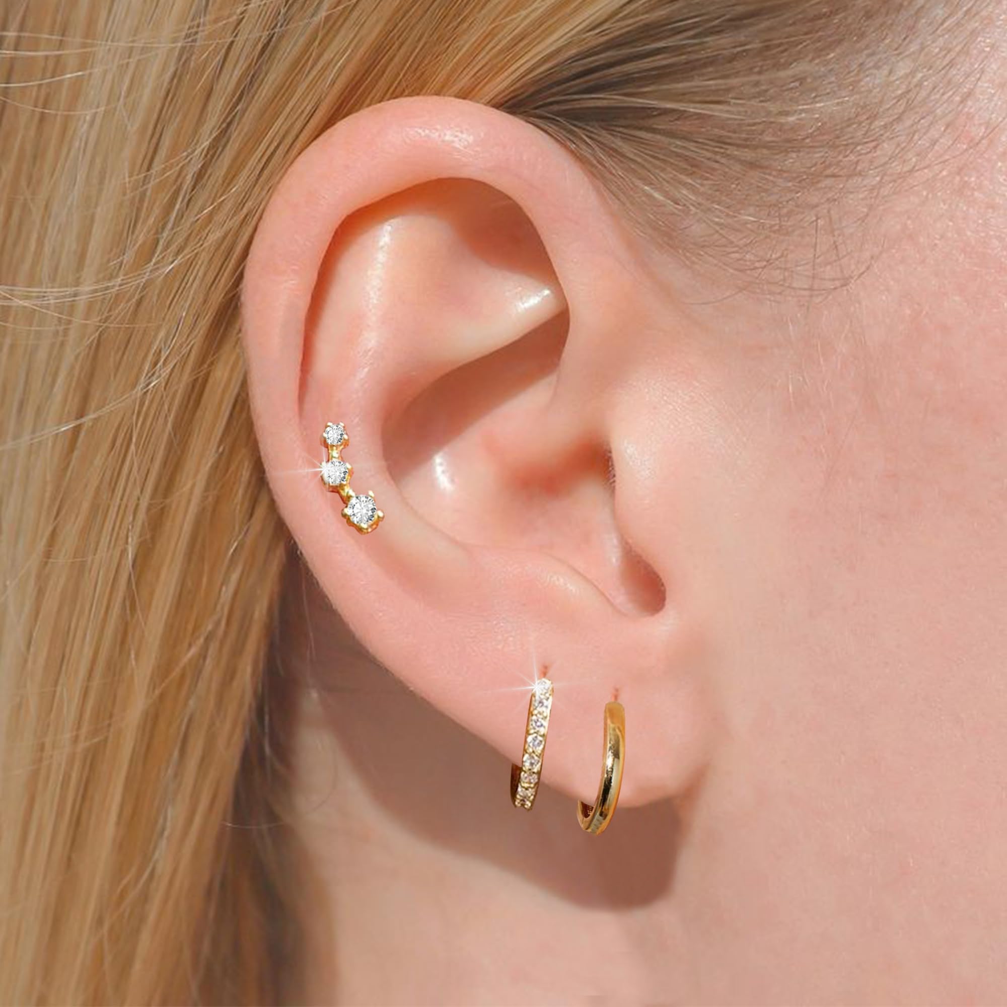 iF YOU Small Gold Hoop Earrings for Women, 14k Gold Plated Dainty Hypoallergenic Multiple Stud Earrings Set, Trendy Cartilage Earring Gold Jewelry Gift - Image 3